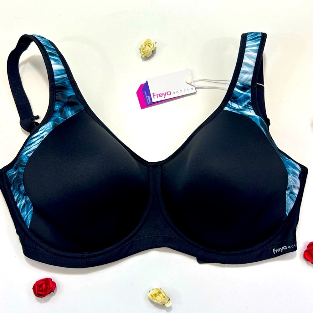 Freya Black and Blue High Performance Underwire Sports Bra 32I NWT
